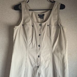 New York & Company Beige Button-Front Tank Dress